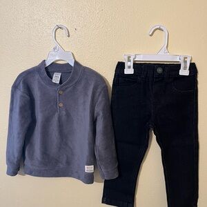 Gray Corduroy Sweater and Black Jeans Set